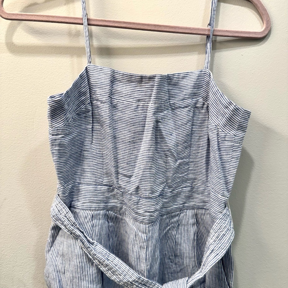 J. Crew Light Blue Striped Linen Jumpsuit Size 2 - Picture 2 of 9
